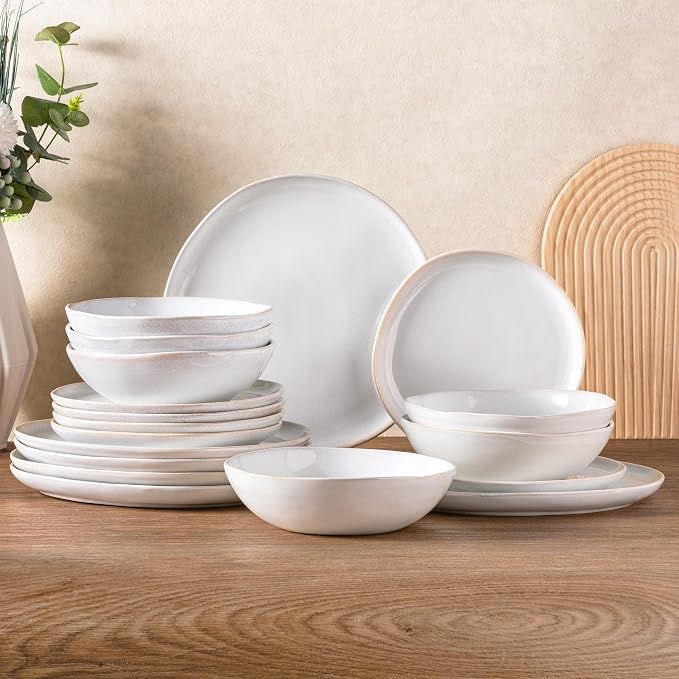 AmorArc Ceramic Dinnerware Sets for 6, 18Pcs Plates and Bowls Sets Dishes | Stoneware Handmade Reactive Glaze Dinner Set, Highly Scratch Resistant | Dishwasher & Microwave Safe Dishware