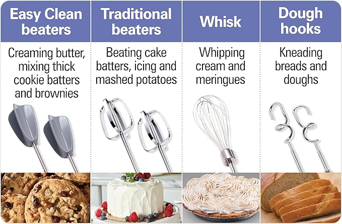 Hamilton Beach 6-Speed Electric Hand Mixer with Whisk,Dough Hooks and Easy Clean Beaters,Powerful 275 Watt Motor,Snap-On Storage Case,White,(Pack of 2)