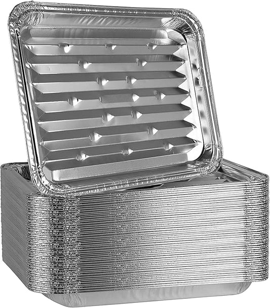 Plasticpro Aluminum Grill Pans, Broiler Pans, Grill Liners, Durable with Ribbed Bottom Surface for BBQ, Grill, Texture Disposable, (50)