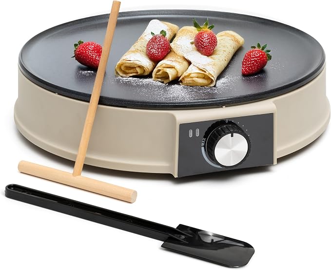 Moss & Stone 12” Electric Crepe Maker Machine, Griddle Nonstick Crepe Pan | Adjustable temperature, quick heat-up, even heating, non-slip feet, spreader & spatula included, for pancakes & tortillas