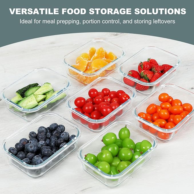 10 Packs 22 oz Glass Meal Prep Containers, Gray | Glass Food Storage Containers with Snap Locking Lids, Airtight Lunch Boxes, BPA-Free, Microwave, Oven and Freezer Safe
