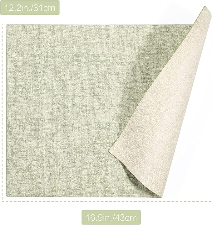 Leather Placemats Table Mats Set of 6, Light Green & Beige | Reversible Non-Slip Table Placemats, Heat-Resistant and Waterproof for Dining Kitchen and Holiday Parties