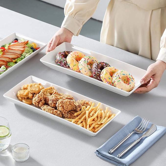 MALACASA 3 Tier Serving Trays, White Porcelain Serving Platters, 14 Inch | Tiered Cupcake Stand for Party, Fruit Tray, Trays for Serving Food, Dessert Stand with Collapsible Sturdier Metal Rack