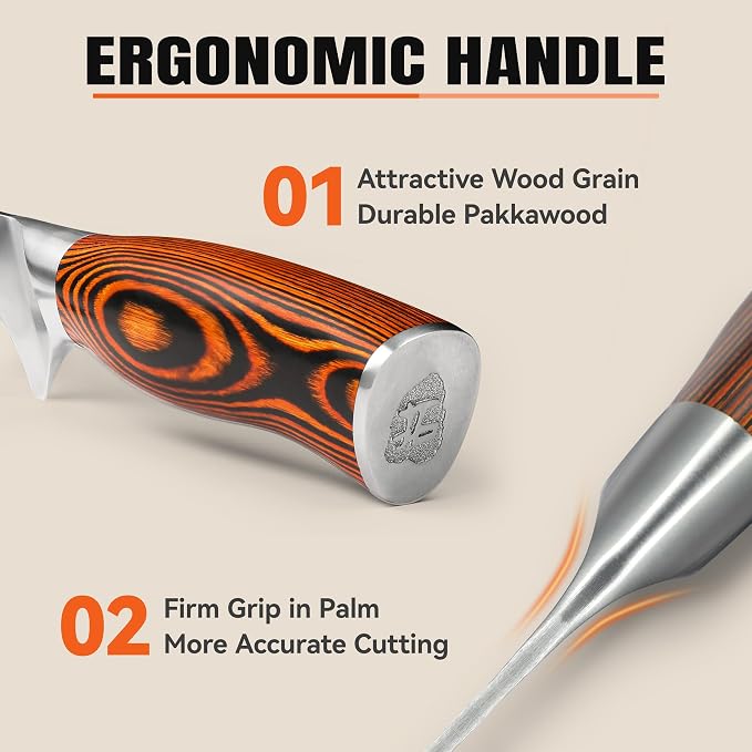 TUO Boning Knife, 7 inch Sharp Fillet Knife for Trimming Meat with Bones, Woodgrain Pakkawood Handle, High Carbon German Steel, Gift Box Included