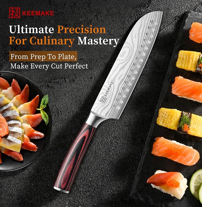 7" Santoku Knife, Razor Sharp Chef Knife with Ergonomic Handle | Japanese High Carbon Stainless Steel, 12° Bevel Angle, Professional Cooking Gadgets with Gift Box for Men and Women
