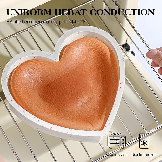 10 Inch Heart Shaped Cake Pans Silicone, Cream, Confetti | Set of 2, Large Nonstick, Food Grade Silicone Heart Molds, Easy to Clean, Oven Air Fryer Freezer Safe