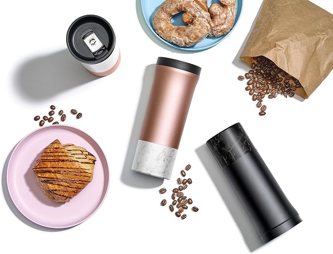 Ello Miri 16oz Insulated Stainless Steel Travel Mug with Slider Lid, Black Marble