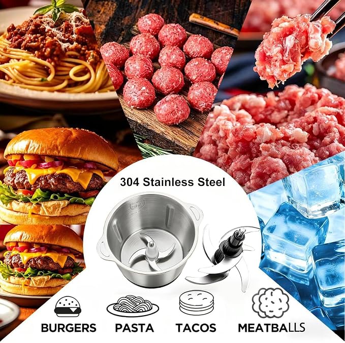 6L Electric Meat Grinder & Food Processor, 1200W Stainless Steel Meat Chopper with 6 Sharp Blades, 2-Speed Large Capacity Food Chopper for Beef, Chicken, Fish, Vegetables & Meal Prep