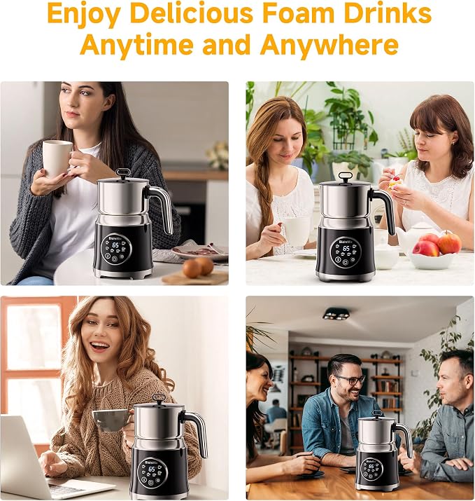 6-in-1 Electric Milk Frother and Steamer, Large Capacity Foam Maker | Detachable Automatic Milk Frother for Hot & Cold Foam, Hot Chocolate Maker, BPA-Free Electric Coffee Drink Mixer