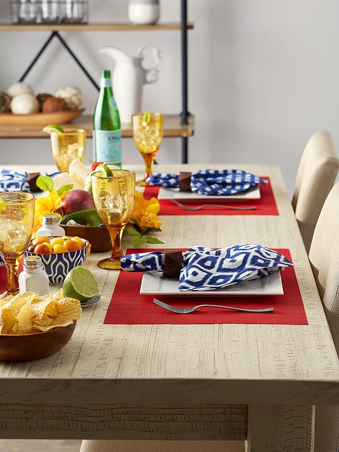 DII PVC Tabletop Collection Woven Indoor/Outdoor, Placemat Set, 13x17.25, Tango Red, 6 Piece