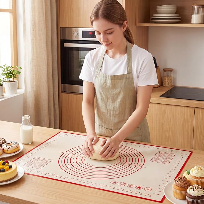 HOOMIL Silicone Baking Mat, 24 x 16 Inch Pastry Mat with Measurements | BPA-Free, Food-Contact Material, Nonstick Baking Mat with Non-Slip Counter Grip, Dishwasher Safe, Rolls for Storage