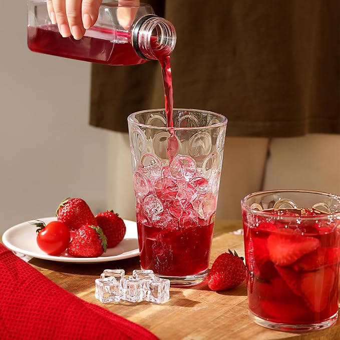 Moretoes Circle Drinking Glasses Set of 12,Clear Water Glass Cups | Mixed Glassware Set,16 Oz Highball Tumblers &12 Oz Rock Whiskey for Cocktail, Whisky and Other Beverages