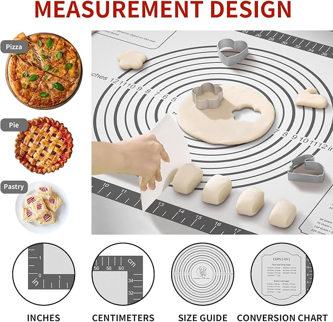 Silicone Pastry Mat for Dough Rolling,SIlicone Mat for Baking PIzza,Macaron, Pie Crust Pizza and Cookies Large Silicone Fondant Mat,Macaron Silicone Baking Mat