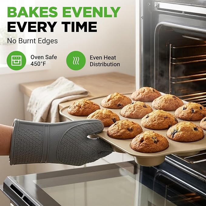 NutriChef Variety 2 Pack Muffin & Cupcake Tray Beginner Baking Set | 12-Cavity Muffin Tray & 24-Cavity Cupcake Tray for Baking | Carbon Steel Bakeware Set | Oven Safe Up To 450°F | Champagne