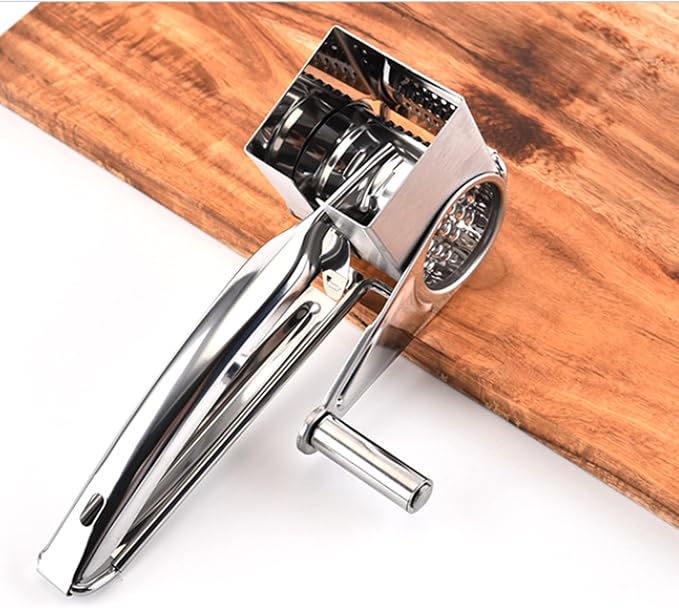 Handheld Cheese Grater Shredder, Stainless Steel | Effortless Hand Crank Rotary Design - Quickly Prep Parmesan, Vegetables, Nuts for Salads, Pasta & & Easy-Clean Kitchen Tool