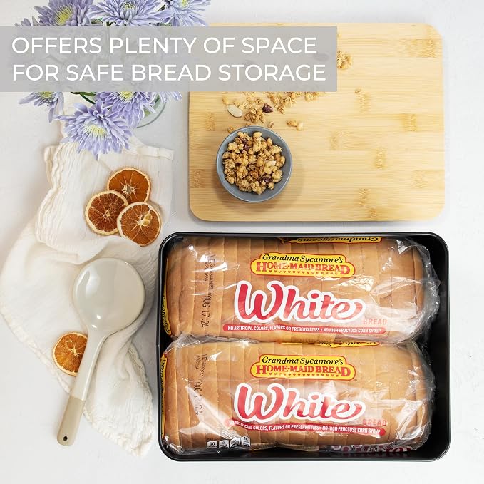 ZICOTO Beautiful Bread Box With Wooden Lid For Your Kitchen Countertop - Spacious Container Perfectly Stores Your Homemade Bread, English Muffins & Bagels - Quality Cutting Board Lid Keeps Loaf Fresh
