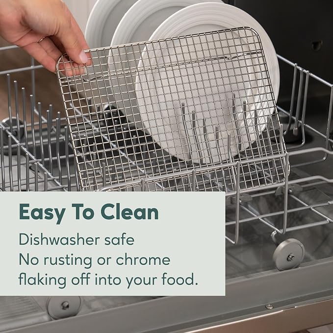 Stainless Steel Baking Rack - 10 x14.75 inch Jelly Roll Wire | 100% Stainless Steel, Oven-Safe, Dishwasher-Safe, Heavy Duty Tight-Wire, Sheet Pan Cooling Racks, Easy to Clean, Roasting