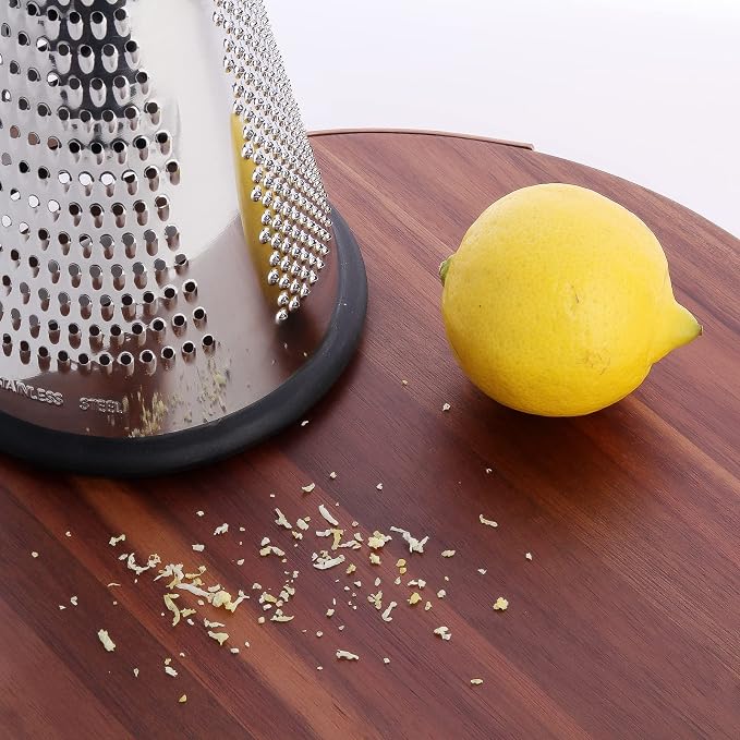 Cone Cheese Grater with Handle - Stainless Steel Triple Function Wood Handle Parmesan Shaver Non-Slip Rubber Bottom Hand Held Multifunction Vegetables Cheese Grater with container(S: 7.7" X 3.5")