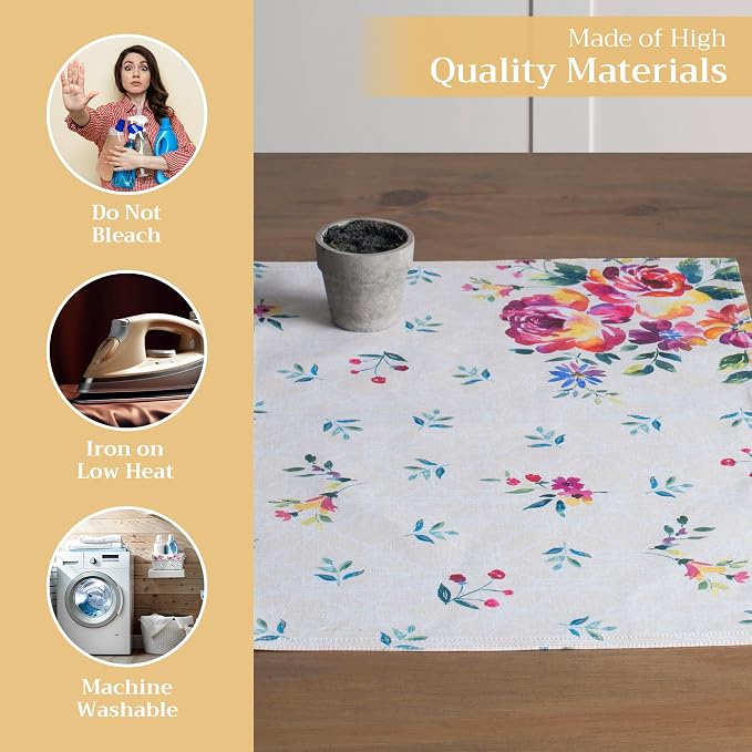 Maison d' Hermine Placemats Set of 4 Reusable 100% Cotton (13"x19") | Cloth Place Mats Washable Table Mats for Kitchen Dining Party Wedding Hotel Home Restaurant Spring Summer - Rose Garden