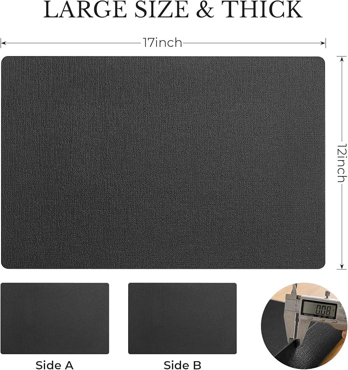 Romanstile Vinyl Placemats Set of 4, Reversible Faux Leather Heat Resistant Wipeable Table Mats, Waterproof Washable Non-Slip Table Placemats for Dining/Kitchen/Party/Outdoor (Black, 12" x 17")