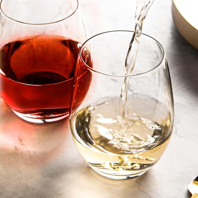 SHYRC Stemless Wine Glasses, 15 oz Stemless Glasses Set of 12 for Red or White Wine, Stemless Glassware, No Stem Wine Glasses, Drinking Glasses, Clear