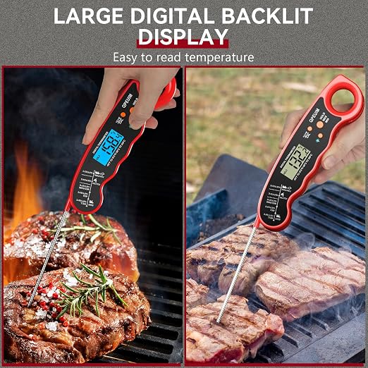 QPEUIM Meat Thermometer Grillers Instant Read Meat Thermometer Food Thermometer for Grill and Cooking with Backlight & Calibration, Perfect for Grill, Smoker, Turkey, Candy Making