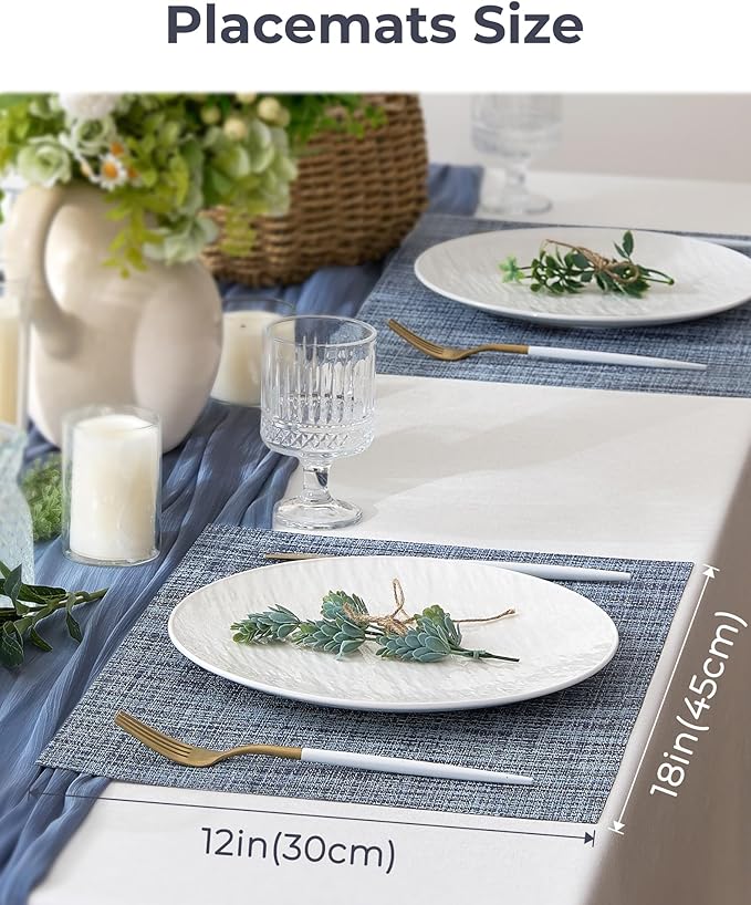 Leetaltree Woven Vinyl Placemats Set of 4, Deep Navy | OEKO-TEX, Washable Durable Vinyl Woven Table Mats，Heat Resistant Non-Slip Place mats for for Indoor & Outdoor Dining