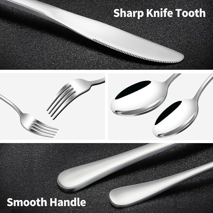 40-Piece Silverware Set, CXJY Stainless Steel Flatware Cutlery Set Service for 8, Utensils Include Knife Fork Spoon, Mirror Polished, Dishwasher Safe