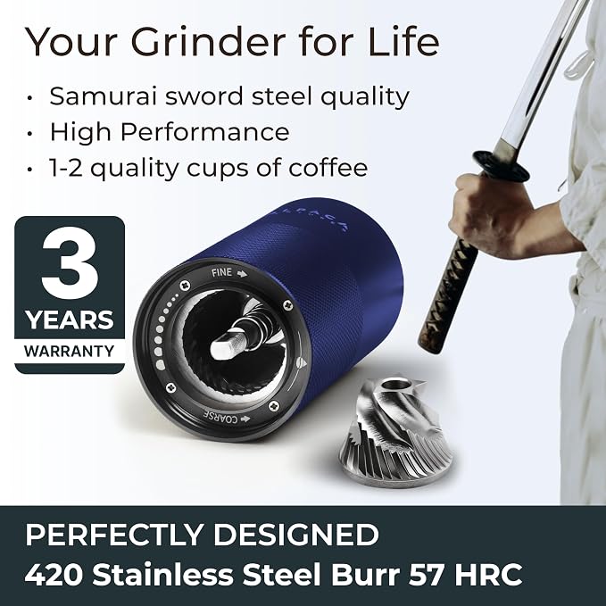 Premium Manual Coffee Grinder for Espresso, Pour Over & French Press with Stainless Steel Conical Burr, Precision Adjustable Hand Grinder, Compact Travel Size - by Alpaca Ventures