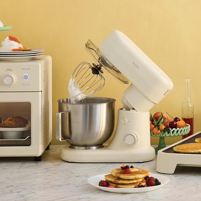 Martha Stewart 5.3QT Tilt Head Stand Mixer, 12 Speeds, Stainless Steel Bowl | Dough Hook, Stainless Whisk, Beater, Removable Splash Shield, Bread, Cake & Whipping, Electric Kitchen Mixer, Caviar Gray