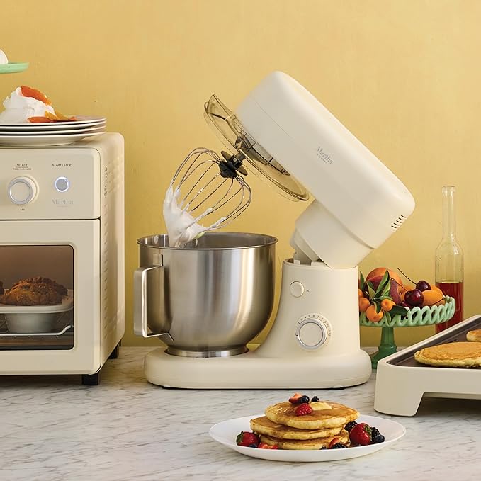 Martha Stewart 5.3QT Tilt Head Stand Mixer, 12 Speeds, Stainless Steel Bowl | Dough Hook, Stainless Whisk, Beater, Removable Splash Shield, Bread, Cake & Whipping, Electric Kitchen Mixer, Honeydew Green
