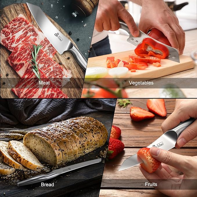 Knife Set with Magnetic Knife Strip 8 Piece, High Carbon Stainless Steel | Japanese Kitchen Knife Set with Ergonomic Hollow Handles, Magnetic Knife Holder for Wall Mount, Dishwasher Safe
