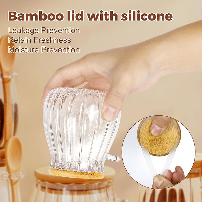 2 Pack Sugar Container with Bamboo Lid and Spoon,15oz Sugar Bowl Glass Jar | Coffee Bar Accessories Coffee Canister Kitchen Decor Housewarming Gift Christmas Refillable Design