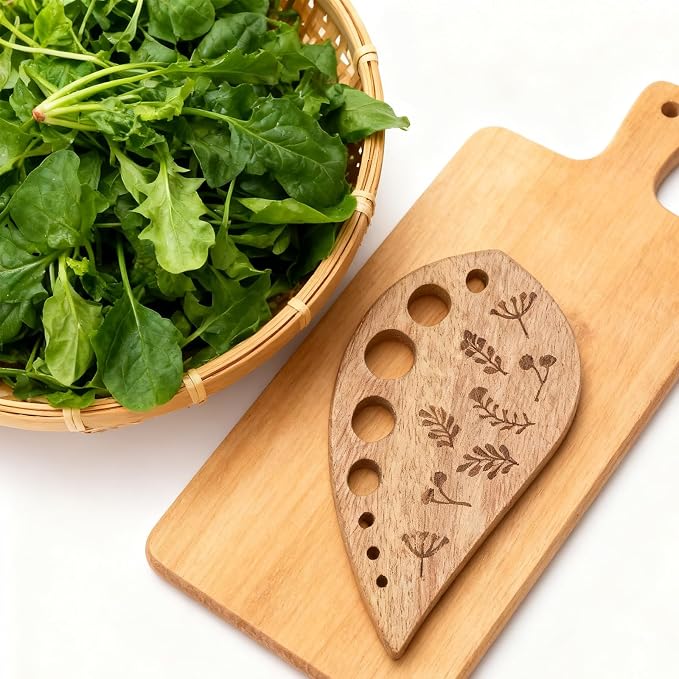 Wooden Leaf-Shaped Vegetable Separator, Pottery Herb Stripper Tool Supplies, Fun Kitchen Gadgets, Exquisite Herb Stripper Bowl Gifts for the Kitchen Suitable for Home Use & Chefs