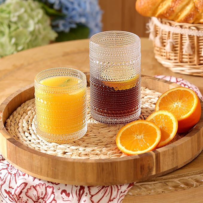 Moretoes Vintage Hobnail Drinking Glasses Set of 12 | 15 Oz Highball Glasses & 10 Oz Cocktail Glasses, Glass Cups Kitchen Bar Tumbler Glassware Set for Whiskey, Beer, Juice, Milk