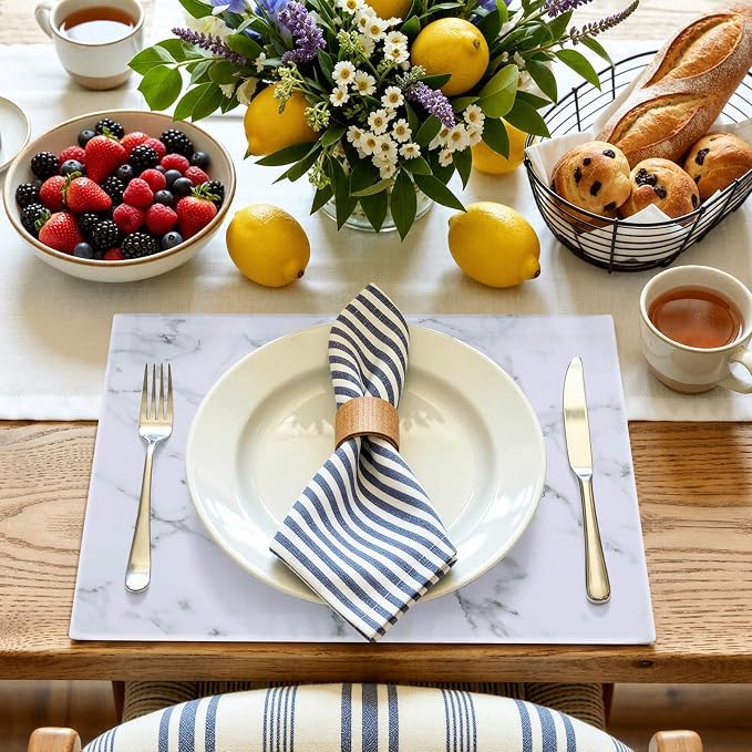 Faux Leather Heat Resistant Placemats 8 Packs, Waterproof Wipeable Dining PU Place Mats for Indoor & Outdoor, Easy to Clean, Marble