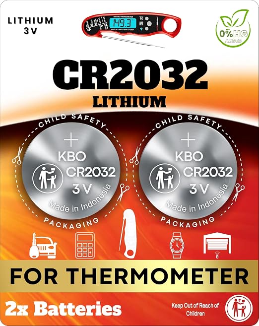 Meat Thermometer Battery Replacement Kit (2-Pack) CR2032 - Compatible with Most Brands - Coin Cell Battery for Meat Thermometers