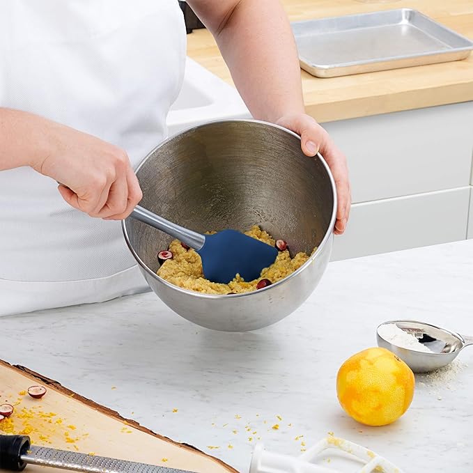 Tovolo Flex-Core Silicone Spatula Metal Handle for Scraping Bowls Mixing and Baking, Dishwasher Safe Heat Resistant Stainless Steel Silicone Spatula for Cast Iron and Nonstick Cookware, Deep Indigo