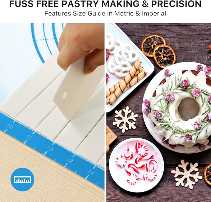 DANIA & DEAN 28"x20" Large Durable Silicone Baking Mat for Pastry and Bread | Non-Slip & Non-Stick Mat with Measurements, for Pizza, Pie Crust, Dough Rolling, Pasta & Sourdough, Reusable Counter Sheet