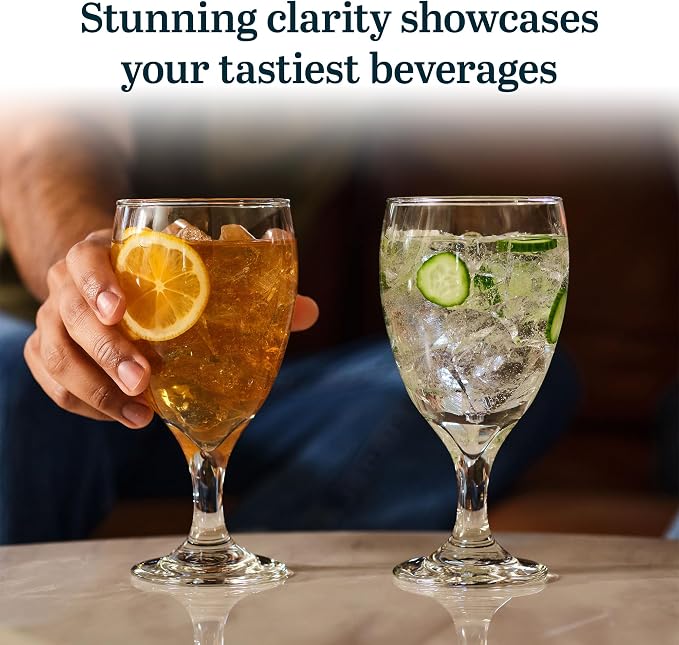 Libbey Classic Glass Goblets Set of 12, Stemmed Water & Tea Glasses | 16.25 oz Capacity for Iced Tea, Lemonade, Sangria, and More with Stemmed Design and Dishwasher-Safe Cleanup
