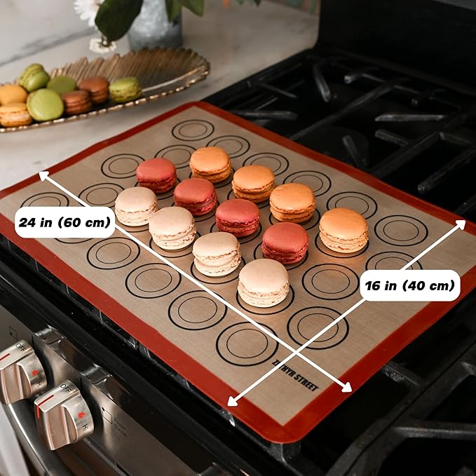 Macaron Baking Mat Silicone Non Stick, Full Sheet Reusable Pack of 2 Red | Non-Stick Macaron Mat for Perfect Baking, Dishwasher & Oven Safe, For Macarons, Cookies, Bread and More, 16x24” (40x60cm)