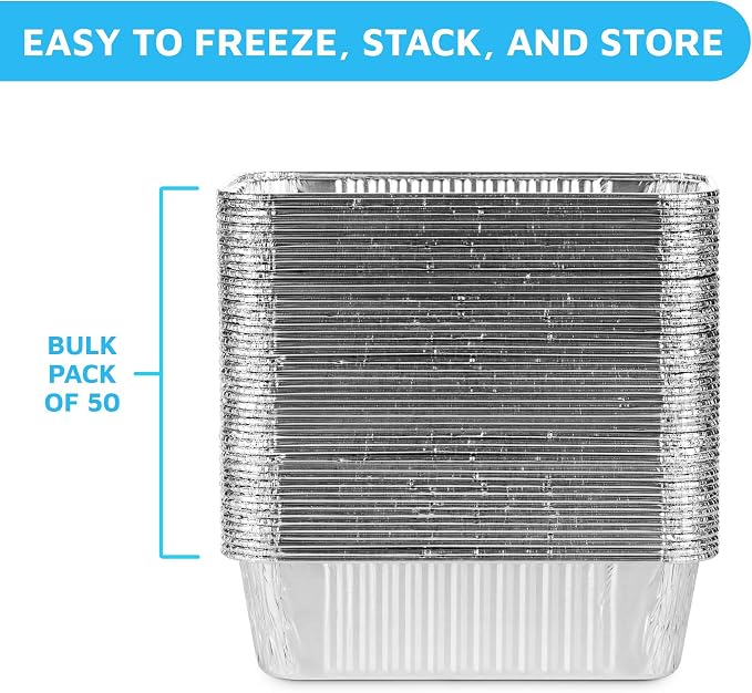 MontoPack Aluminum Disposable Loaf Pans | Deep Standard Size 8.5” x 4.5” Extra Thick Foil Bread Containers for Baking, Food Storage & Takeout | Eco-Friendly & Recyclable | Bulk 50-Pack 2 Pound Trays