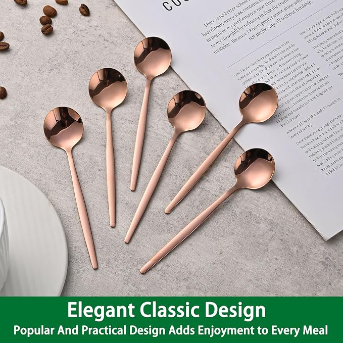5.1Inch Stainless Steel Coffee & Tea Spoons Set,Rose Gold Teaspoon,Small Spoons For Dessert or Tea,Espresso Spoon For Cafe