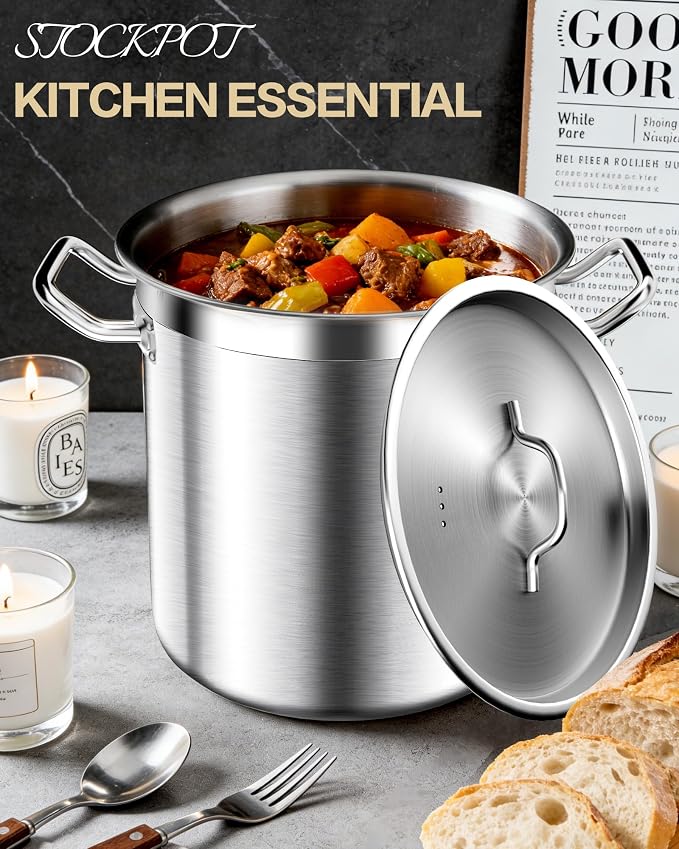 STOCKPOT Large Stock Pot with Lid – Professional Stainless Steel Stockpot 40 Quart – Heavy Duty Cooking Pot for Catering, Soup, and Seafood Boil – Compatible with Most Cooktops