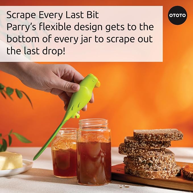 OTOTO Jar Scraper Spatula - Silicone Scraper, Cute Kitchen Accessories, Unique Fun Cooking Kitchen Gadgets for Foodies - BPA-free & 100% Food Safe (Parry)