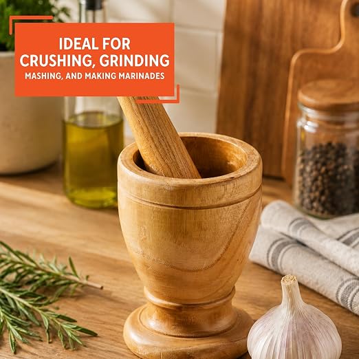 IMUSA USA Small Wood Mortar & Pestle | Ideal for Grinding Spices and Herbs