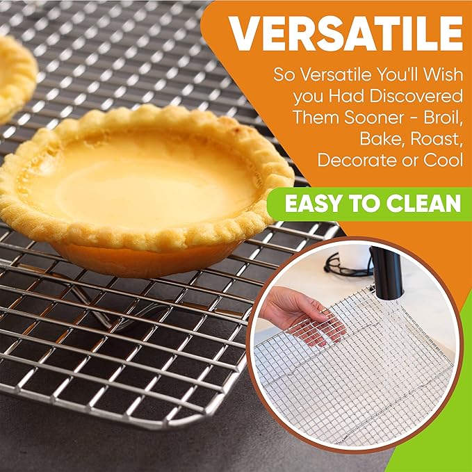 Spring Chef 8.5" x 12" Stainless Steel Cooling Rack for Baking, Set of 2 | Heavy Duty Oven Rack for Kitchen, Oven Safe Wire Rack for Baking, Fits Small Quarter Sheet Pan, Dishwasher Safe