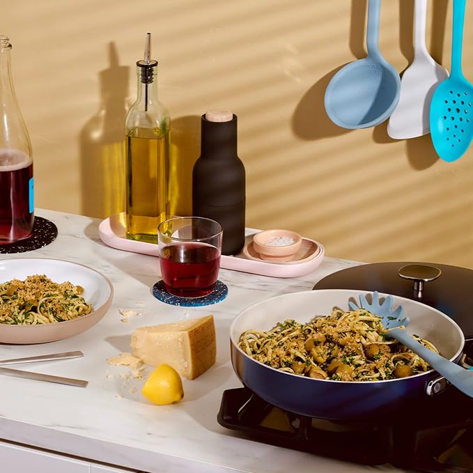 GIR: Get It Right Premium Silicone Spaghetti Spoon - Non-Stick Heat Resistant Silicone Pasta Fork - Perfect for Cooking, Strainer, and Serving - 13 IN, Red