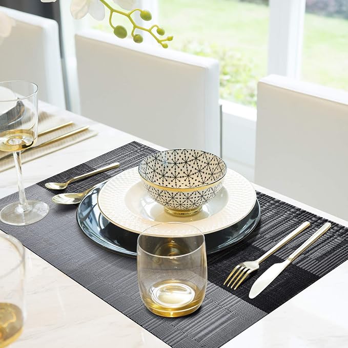 Aofmee Placemats, Placemats Set of 6, Heat Resistant Place Mats, Washable PVC Table Mats, Woven Vinyl Plastic Placemats for Dining Table, Non-Slip Stain Resistant Kitchen Table Placemats Easy to Clean
