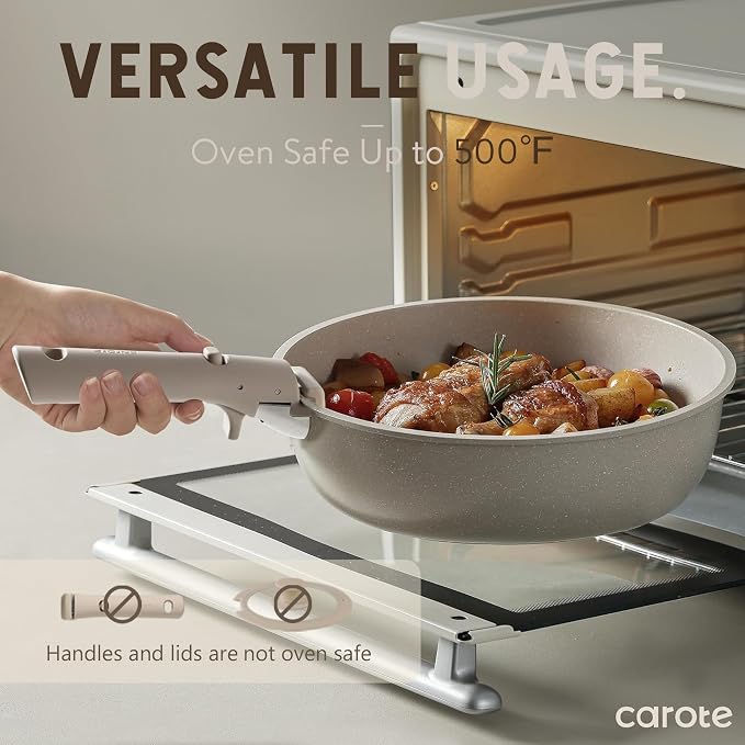 CAROTE 19pcs Pots and Pans Set Non Stick, Detachable Handle Cookware Sets | Ultra Nonstick, Space Saving, Dishwasher & Oven Safe, Non-Toxic Kitchen/Apartment/Camping/RV/ Traveling, Taupe